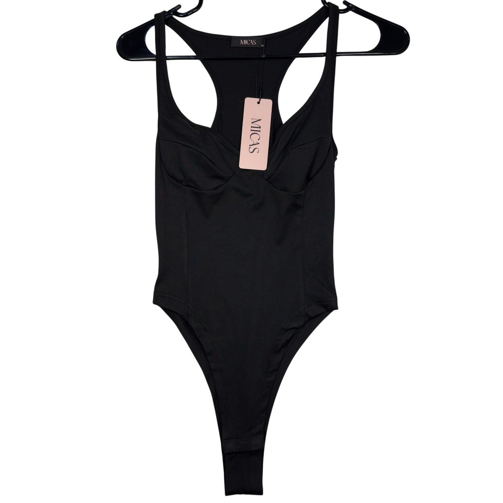 MICAS Woman's Bodysuit XS‎ Racerback Bustier Seam High Cut Black MCWW02312190070